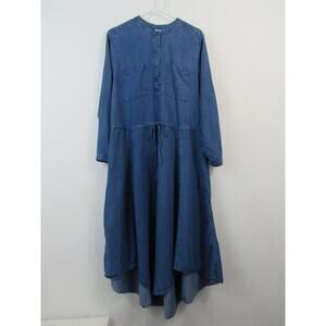 Gap Medium Tall Long Sleeve Tie Shirt Dress Chambray Indigo Casual Peasant